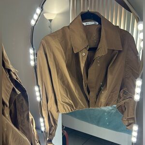 Brown Cropped Button-Up Shirt